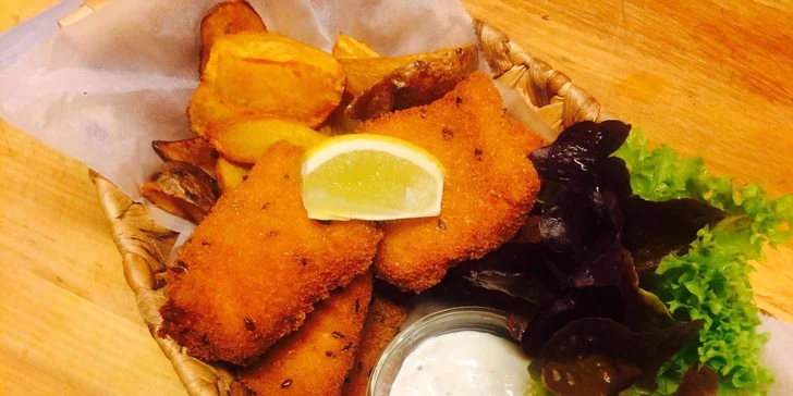 Fish & Chips menu z čerstvého lososa na Václaváku