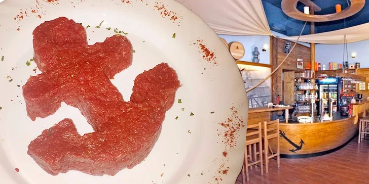 Půlkilový tatarák a nálož topinek v originální restauraci Plachetnice