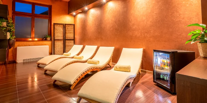Privátne wellness obsahuje masážny vírivý bazén HotSpring, fínsku saunu a bylinkový parný kúpeľ.