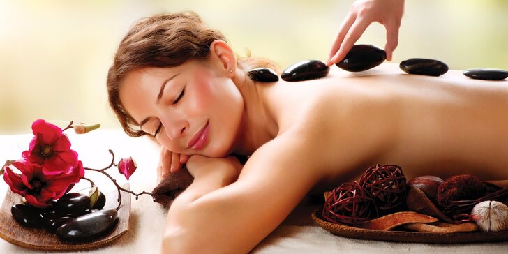 90minutová relaxační masáž zad, obličeje, šíje, dekoltu a trapézu lávovými kameny
