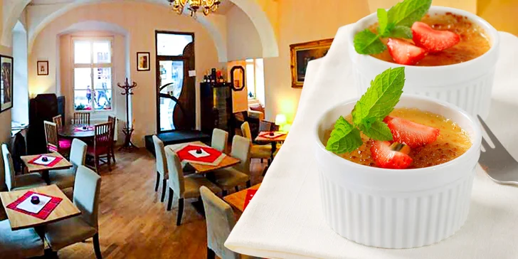 Skvostný francouzský crème brûlée a kávy/čaje pro dva