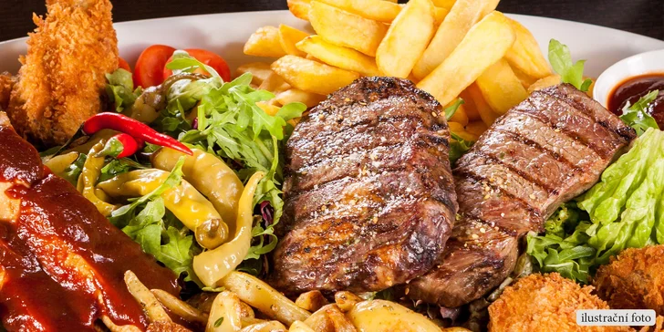 Hostina pro čtyři jedlíky v restauraci U Bizona
