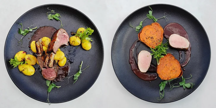 Menu o třech chodech pro 2 osoby: grilované špalíčky či jehněčí hřebínek i lahev vína