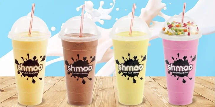 2x velký milkshake Shmoo s příchutí a posypem dle vašeho výběru