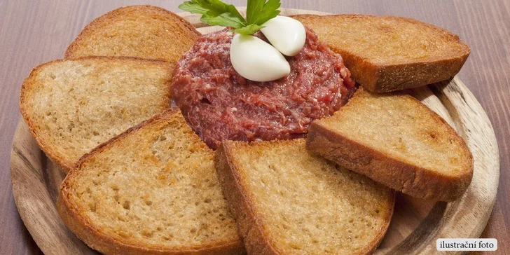 Výborný tatarák z roštěnce – 300 nebo 500 g a topinky