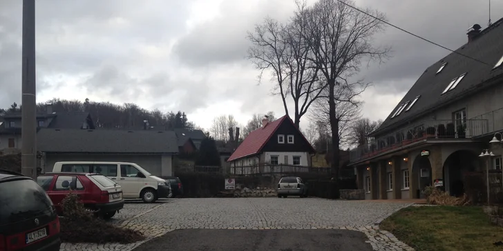 Kuřecí, vepřový či hovězí steak, omáčka nebo zelenina a příloha