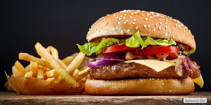 Burgerová hostina se spoustou hranolek pro dva až čtyři jedlíky
