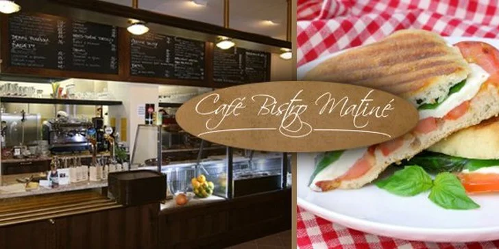 59 Kč za DVĚ výborné zapečené bagety Panini. 5 variant pro jedlíky masa i vegetariány v Café Bistro Matiné v centru Kroměříže se slevou 50 %.