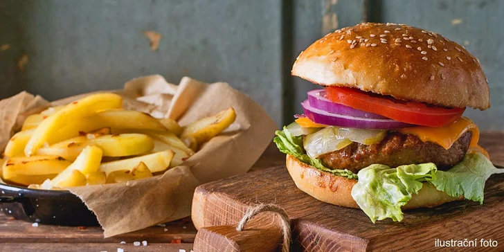 Dva naducané burgery dle výběru, příloha a rozvoz