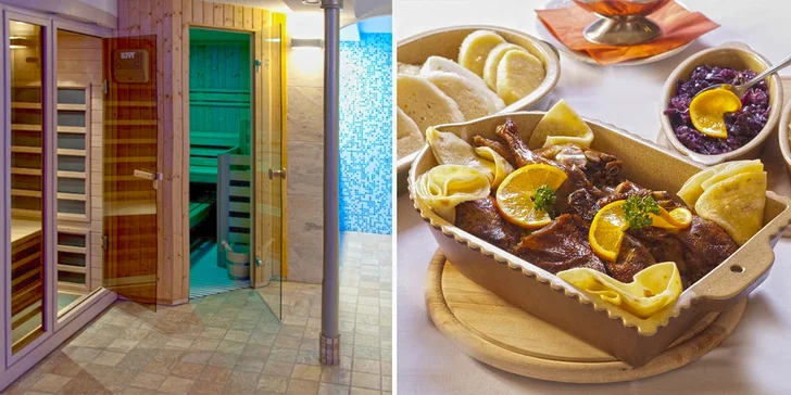 Kachní speciality v Duck restaurantu a hodina privátního wellness