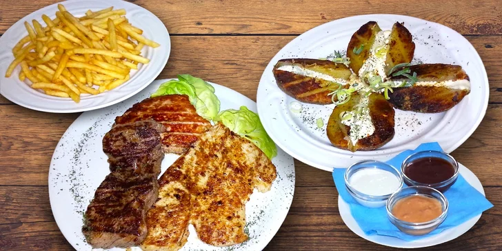 Tři druhy šťavnatých steaků rovnou z grilu pro dva v Restauraci Beran