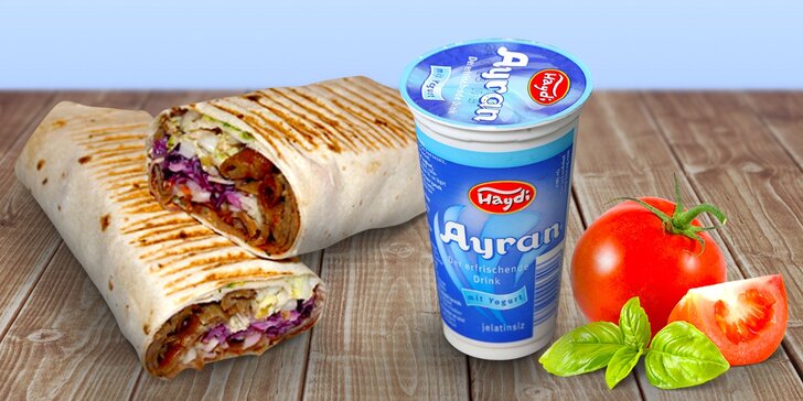 Twister s grilovaným masem a nápoj pro dva v Alanya Kebabu