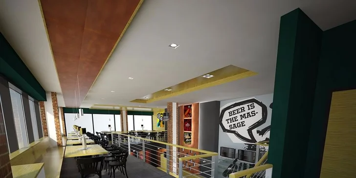 Pěkně rostlý burger s bohatou náplní, hranolky a salátkem coleslaw
