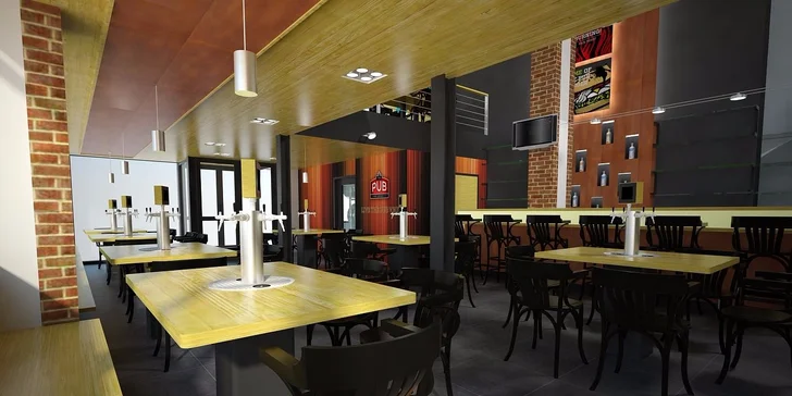 Pěkně rostlý burger s bohatou náplní, hranolky a salátkem coleslaw