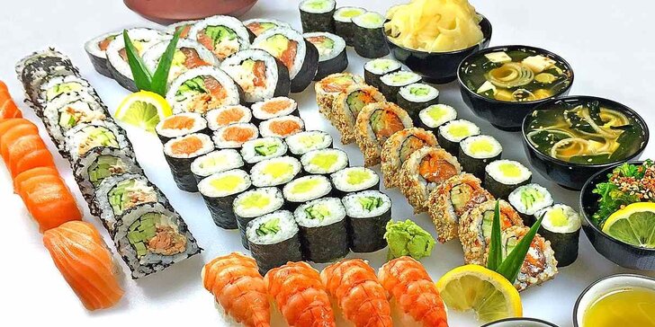 WARIBIKI-3: sushi set s 62 ks, polévka miso, salát a konvička čaje