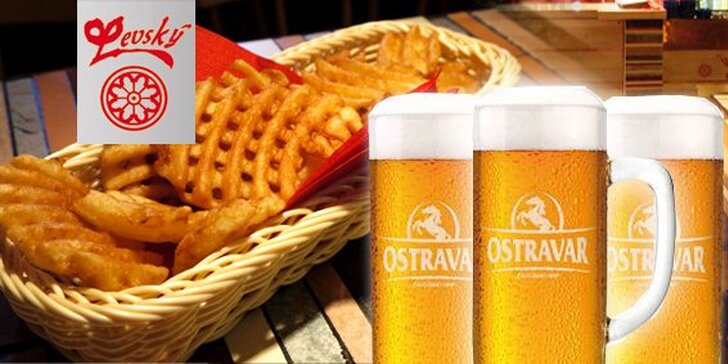 Jen 49 Kč za TŘI piva Ostravar 12° a kořeněné bramborové mřížky s česnekovým dipem v restauraci Levský. Bezvadná párty a sleva 61 %.