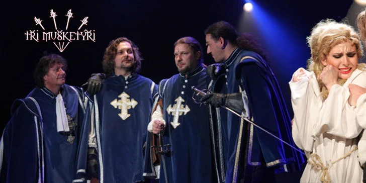 Vstupenky na muzikál Tři mušketýři v Divadle Broadway. Josef Vojtek, Petr Kolář a další hvězdy v romantickém představení Michala Davida!