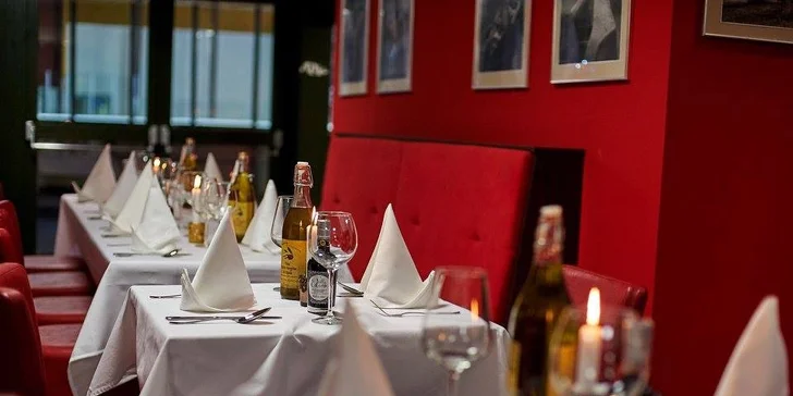 4chodové menu: tatarák z lososa nebo mušle, mořská ryba, tiramisu i víno