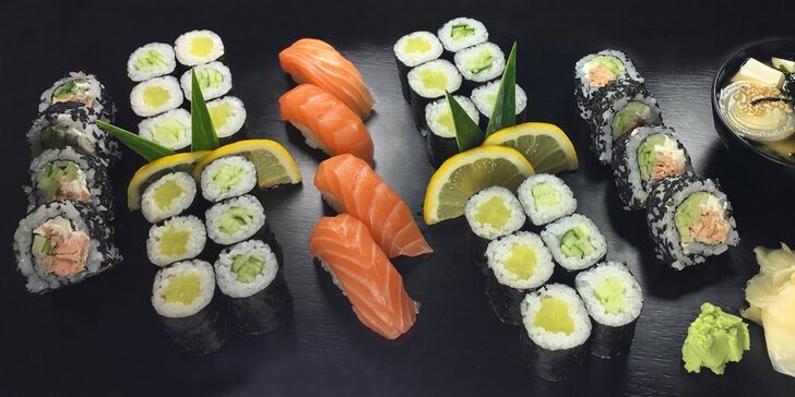 Sushi set Waribiki s 34 nebo 38 lahodnými rolkami a polévkou miso pro 2