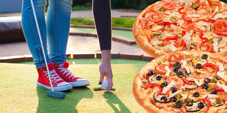 2 libovolné pizzy a vstupy na mini golf pro partu přátel nebo rodinu