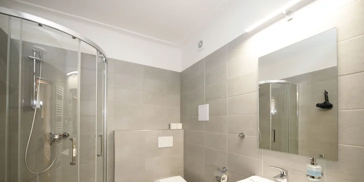 Koupelna je součástí všech pokojů i apartmánů. 