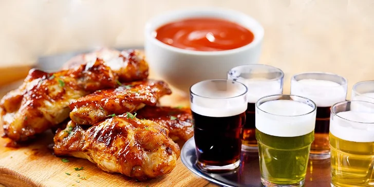 Degustace 6 piv Kynšperský zajíc a 300 g kuřecích křídel na medu