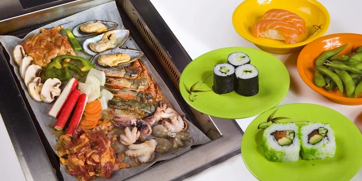 3 hodiny neomezeného hodování – running sushi a grilování na stole