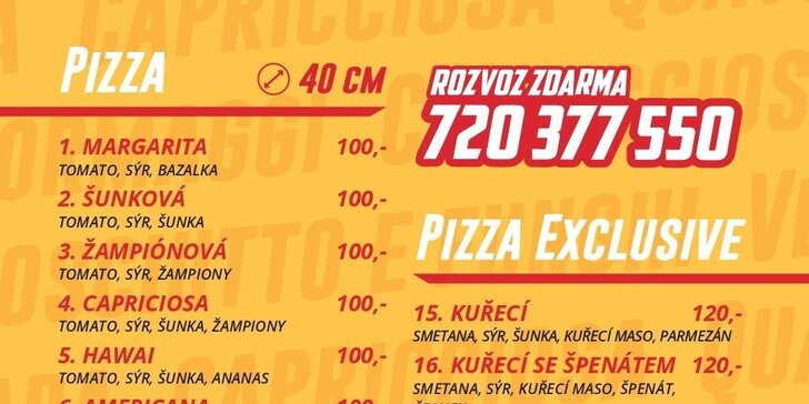 Dvě pizzy dle vašeho výběru v Pizza Marco Kutná Hora