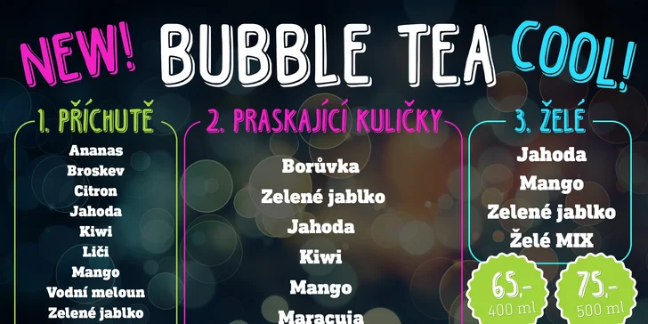 Ať to bublá: 0,5 l Bubble tea s libovolnou příchutí a 3 přísadami
