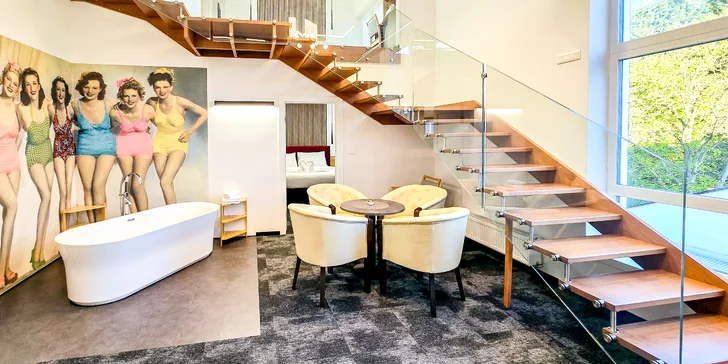V nabídce najdete mezonetový apartmán s kuchyňkou.