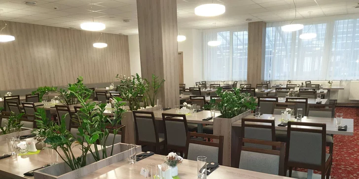 Snídaně se podávají v hotelové restauraci a jsou v závislosti na obsazenosti bufetové nebo servírované. 