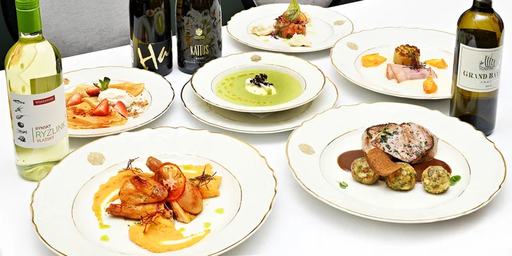 5* degustační menu pro dva v Grandhotelu Bohemia: grilovaná šunka, jarní kuřátko i flambovaná palačinka
