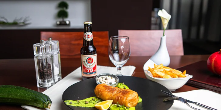 Fish and chips z tresky v pivnom cestíčku + Zlatý Bažant