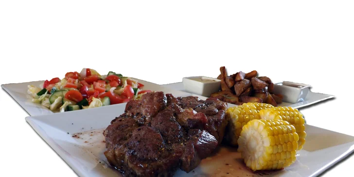 Jeden nebo dva 500g steaky z krkovice, příloha + 20% sleva na tvrdý alkohol