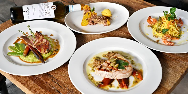 Italské degustační menu se steakem z tuňáka či telete i s lahví vína pro 2 osoby