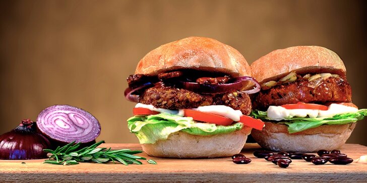 Chutná veganská bašta - Sweet chilli nebo Tempeh burger vč. hranolek