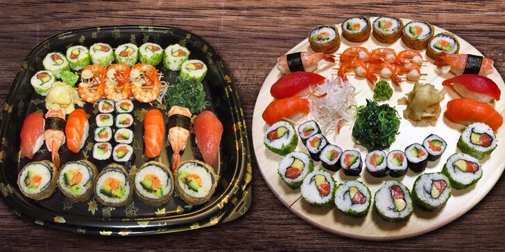 Sushi set se 33 kousky: maki, nigiri, alaska s kaviárem i krevety