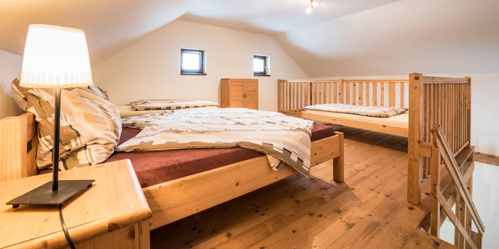 Ubytujete se v rodinném apartmánu s kuchyní a kapacitou 4 až 5 osob. 