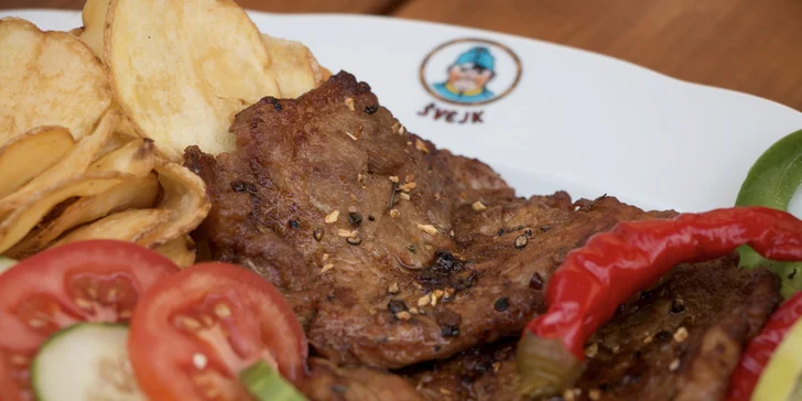 Steak z krkovice, americké brambory a česnekový dip pro 1 nebo 2 osoby