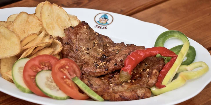 Steak z krkovice, americké brambory a česnekový dip pro 1 nebo 2 osoby