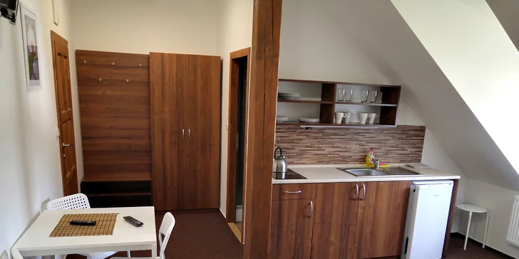 Vlastní dobroty si můžete připravit díky plně vybavené kuchyňce, která je součástí každého apartmánu.