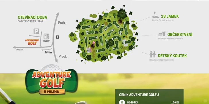 Adventure golf u Milína: 90 minut oddechové zábavy na profesionálním hřišti