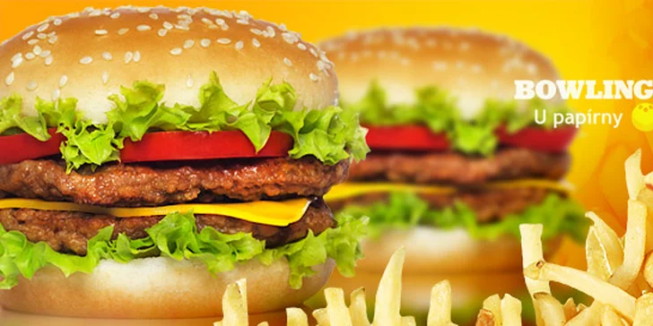 Dva obří hovězí burgery a hranolky s tatarkou
