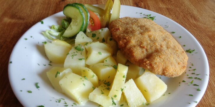 Chutný oběd nebo večeře: Holandský řízek s bramborem