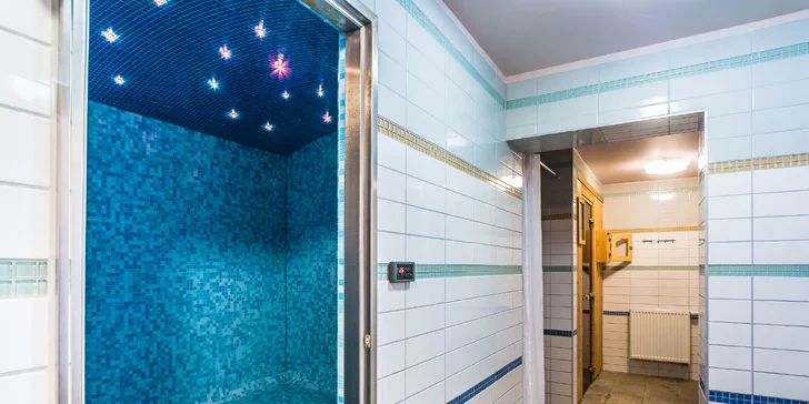 Wellness zahrnuje bazén s hydromasáží a gejzíry, vířivku, saunu a parní lázeň.