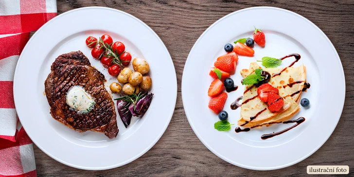 Složte si menu podle chuti: Polévka, hlavní chod a palačinka pro 1 nebo 2 osoby
