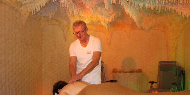 30minutová masáž šíje v solné jeskyni se solí z Mrtvého moře