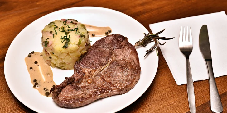Masové hody v restauraci U Parléře: 300g rumpsteak s přílohou pro 1 či 2 jedlíky