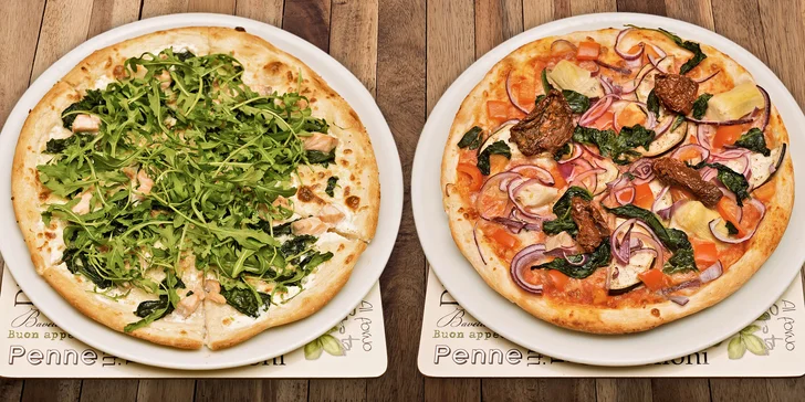 Pizza nebo těstoviny a nealkoholický nápoj v restauraci Vabene