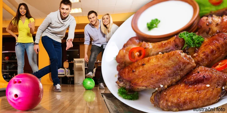 Dvě hodiny bowlingu až pro 8 hráčů i varianta s kilem křidýlek Buffalo Wings